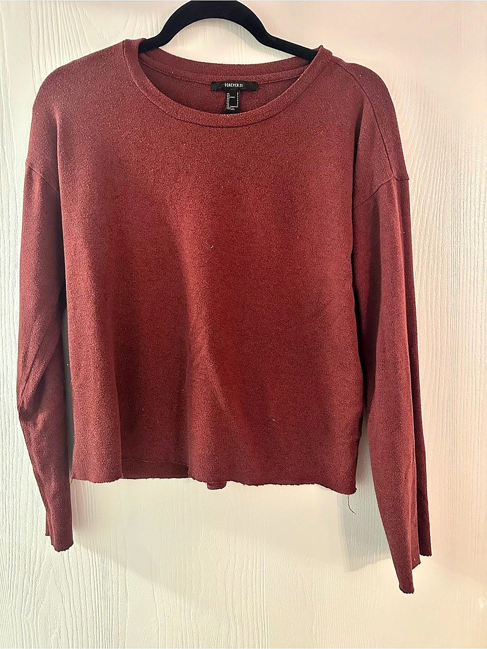 Forever 21 Long Sleeve Crop Top in Burgundy Size Small
